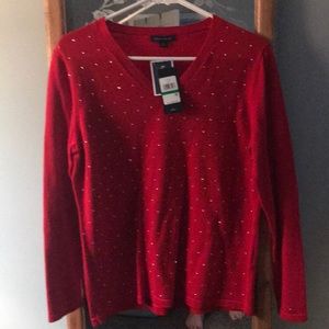 Ladies red long sleeved v neck top